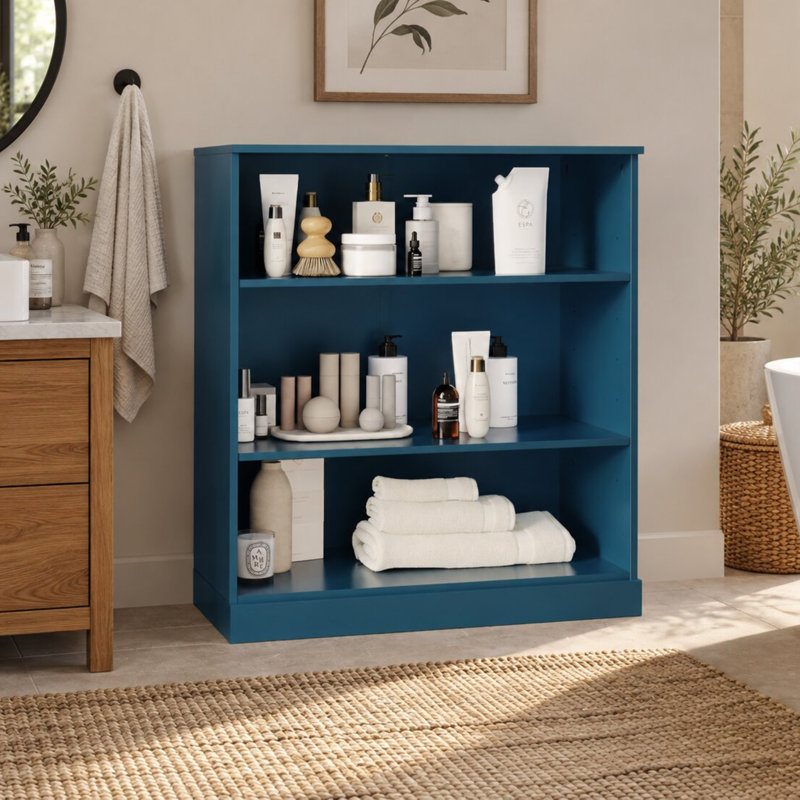 Armoire de salle de bain 100% bois massif avec tablettes réglables, H 35,75 po x l 32 po x P 15,5 po, Bleu sarcelle