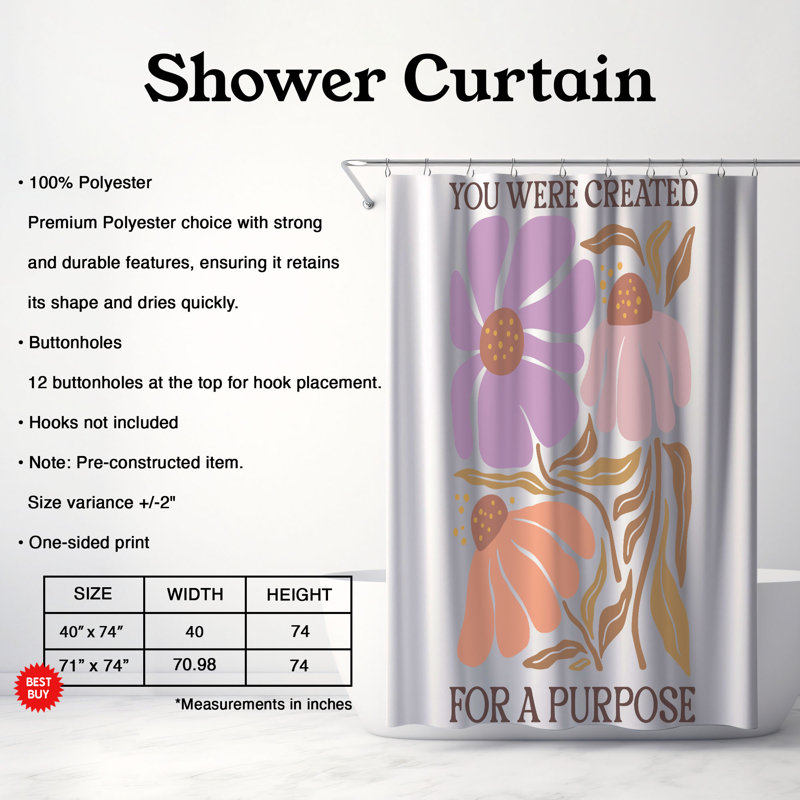 Rideau de douche 1 pièce Divine Petals, H 74 po x l 40 po