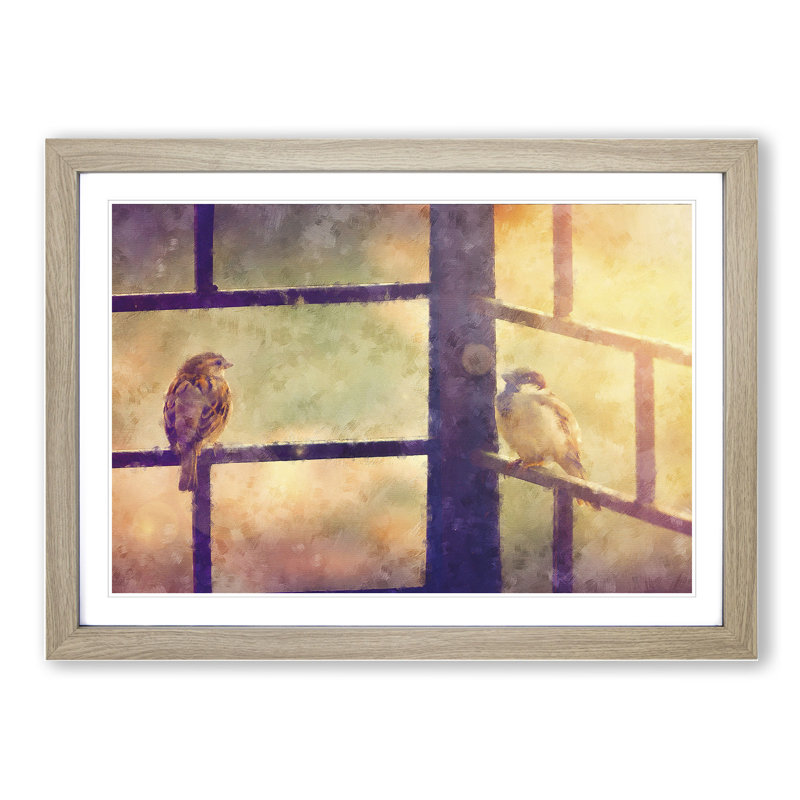 Two Sparrow Birds - Framed Print, Oak Framed, 36cm H x 48cm W x 2cm D