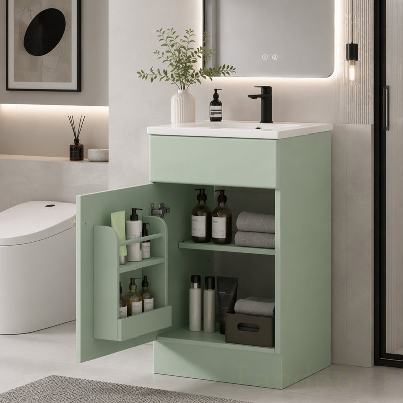 Meuble-lavabo de salle de bain avec lavabo, meuble-lavabo avec tablette de porte et tablette réglable, lumière
