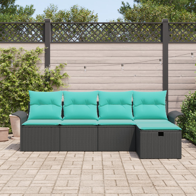 Ensemble de canapé de jardin manuel 5 pièces vidaXL, Structure noire / Coussin bleu