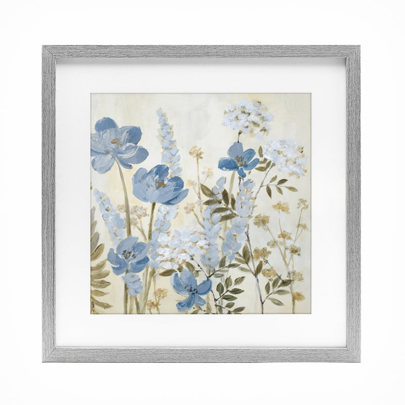 «Peace in the Blue Garden», reproduction sous verre encadrée, design par Lanie Loreth, Cadre de ferme gris, H 16 po x l 16 po