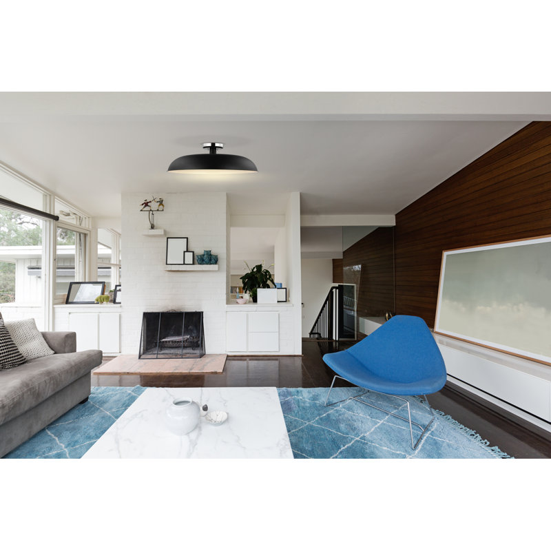 Bethany Semi Flush Mount, Polished Nickel, Matte Black, 7.63" H x 24" W x 24" D