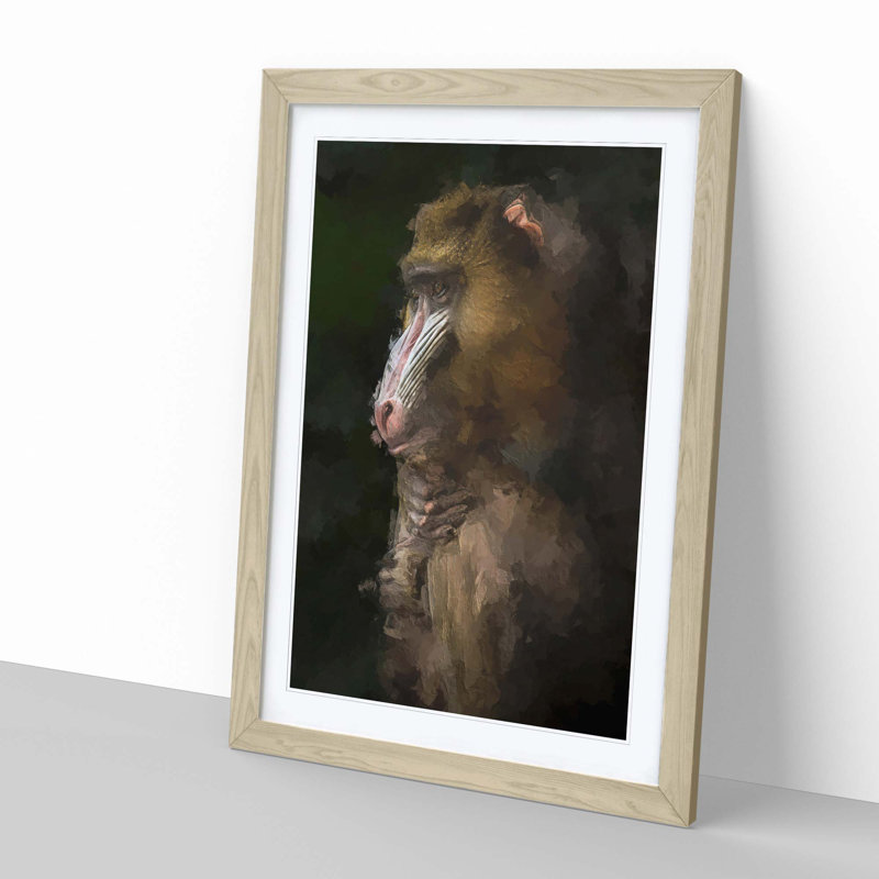 Mandrill Monkey in Abstract - Framed Print, 60cm H x 40cm W x 2cm D, Oak