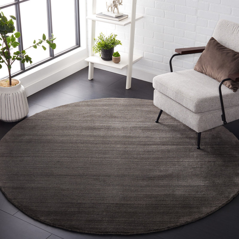 Thendara Hand Loomed Wool/Cotton Solid Color Rug in Charcoal, Round 6'