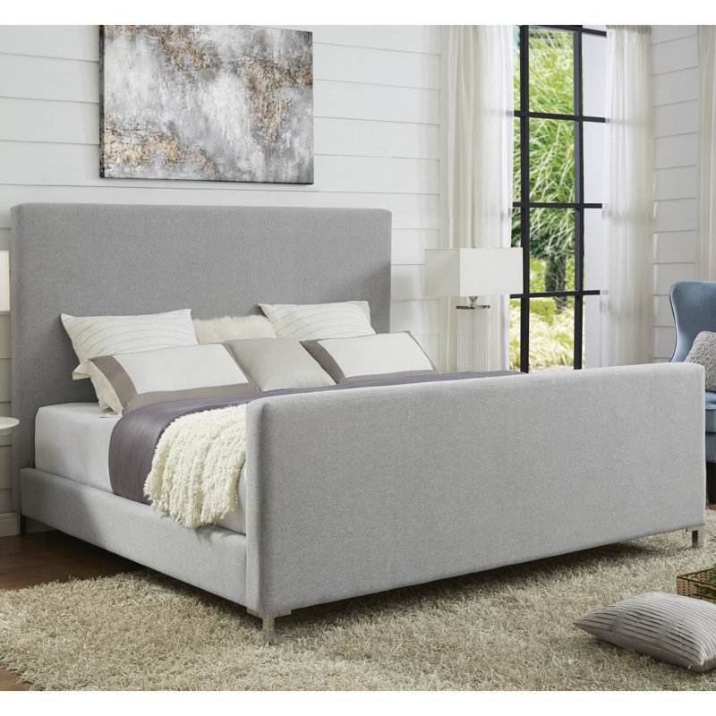 Lit plateforme tapissier Inza, Gris, Grand