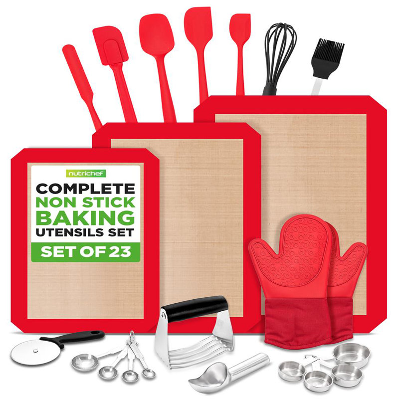 Nutrichef 23-Piece Baking Utensil Collection With Measuring Tools, Silicone Mats, Spatulas, Whisk & Oven Mitts - Complete Kitchen Utensils Set And Baking Tool Set Suitable For Home Bakers