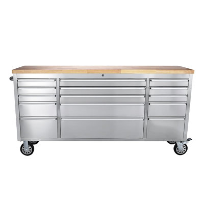 15-Drawer Large Rolling Tool Chest, 72" Mobile Tool Storage Cabinet With Wheels And Wood Top