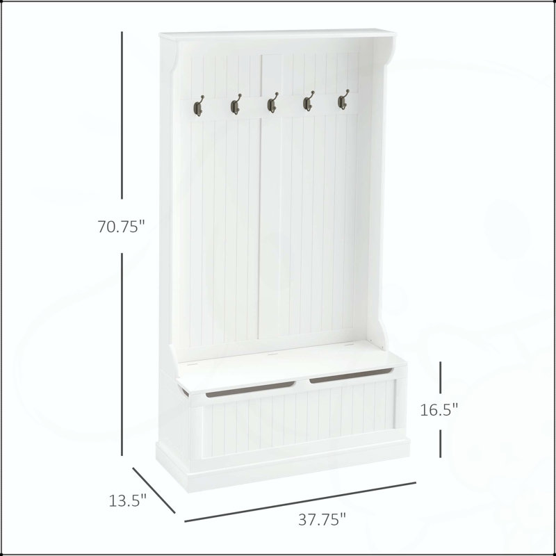 Arbre d'entrée 38 po 3-en-1 avec banc de rangement, portemanteau et rangement pour chaussures, Cream White