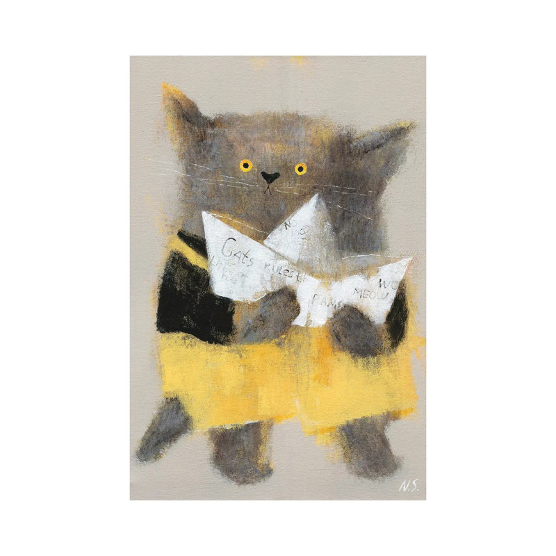 The Cat With Paper Ship by Natalia Shaloshvili - Wrapped Canvas Painting, 101.6 cm H x 66.04 cm W