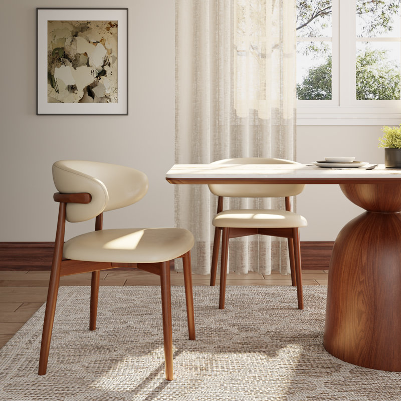 Ikerne Upholstered Side Chair (Set Of 2) White Leather Armless Dining Chairs With Solid Wood Backrest