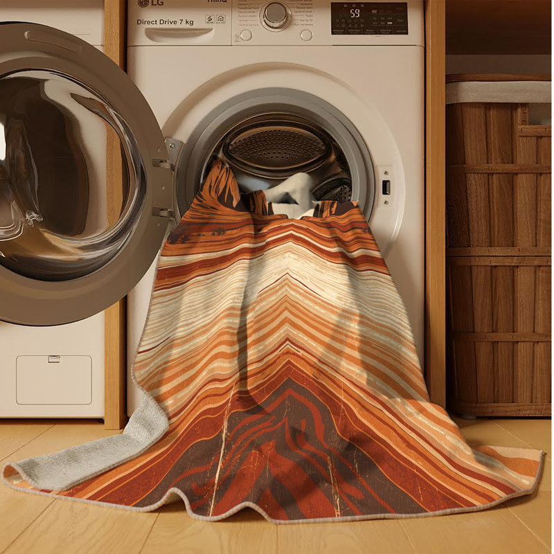 Tapis brun / beige beige lavable à la machine à motif rétro style rustique Peksenak, Carré 7 pi