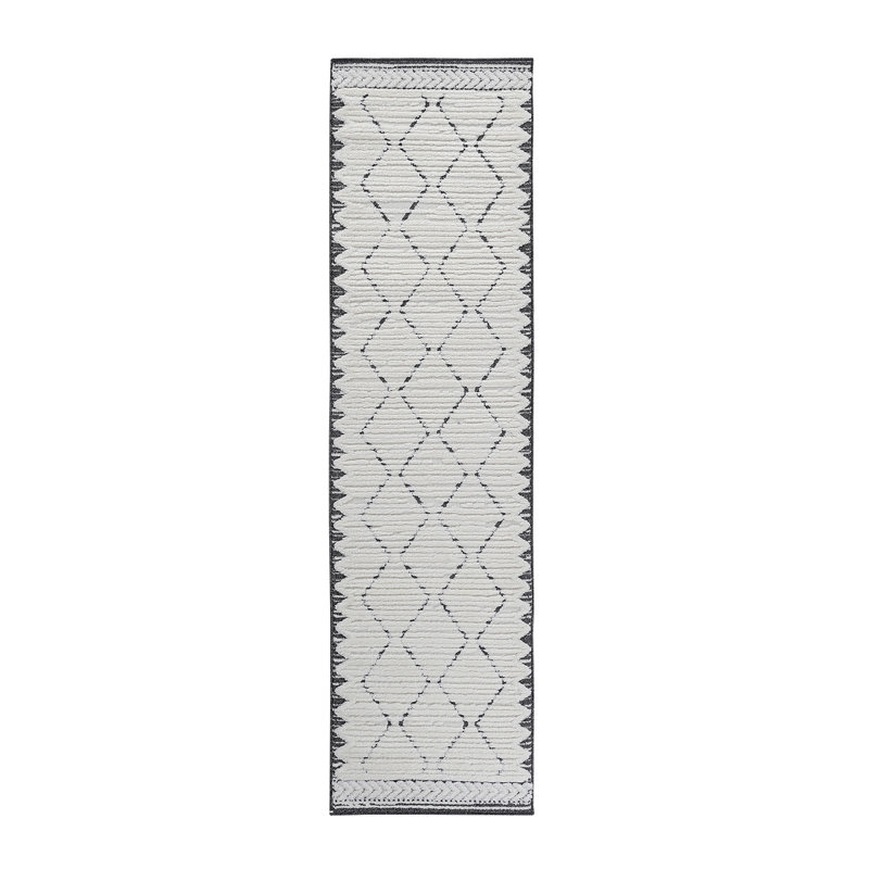 Step Collection High-Low Trellis Cream/Anthracite Indoor Runner Rug, 2'2''X8', Modern, Contemporary, Geometric, Bohemian, Bedroom, Kitchen, Living Room, Hallway, Non Shedding Carpet