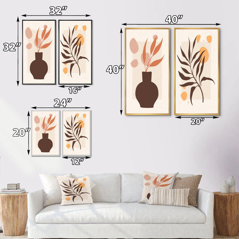 «Minimalistc Plant Silhouettes Still Lifes III», ensemble de 2 impressions, H 20 po x l 24 po x P 1 po, Toile avec cadre doré