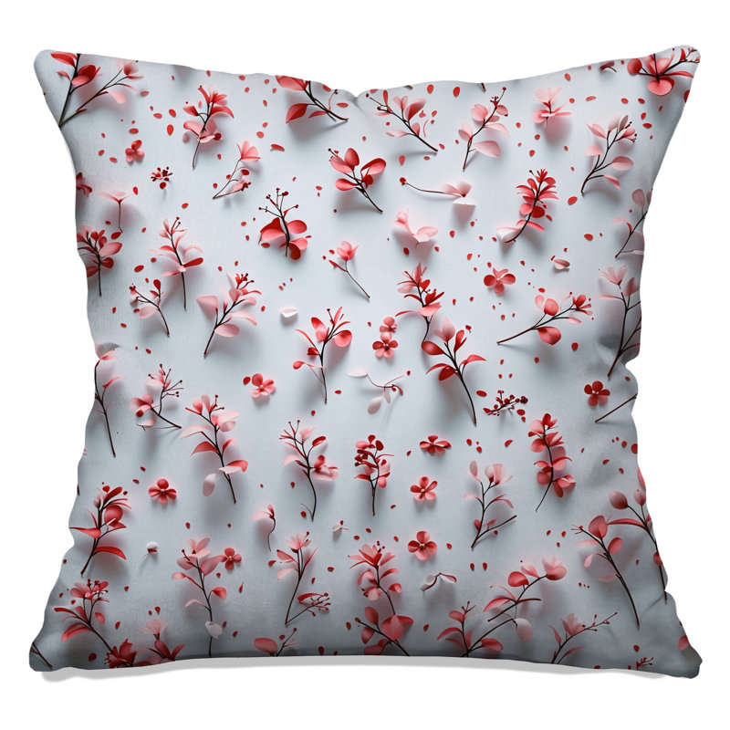 Coussin rose à motif floral, 20 po x 20 po