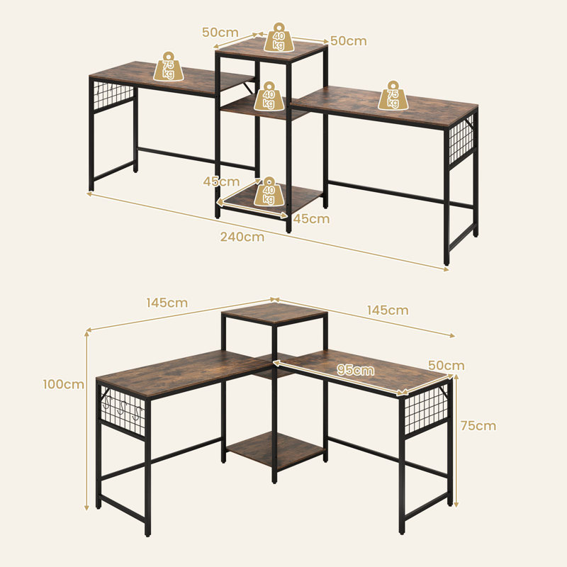 Modular L-Shaped Iron Computer Desk