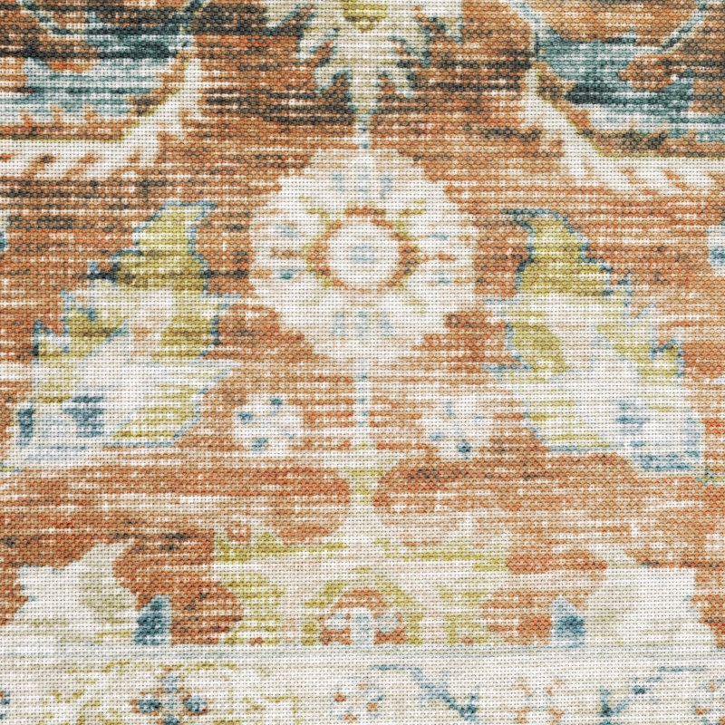 Goreville Machine Washable Performance Non-Skid Rust/Blue Rug Mat, Rectangle 2' x 3'