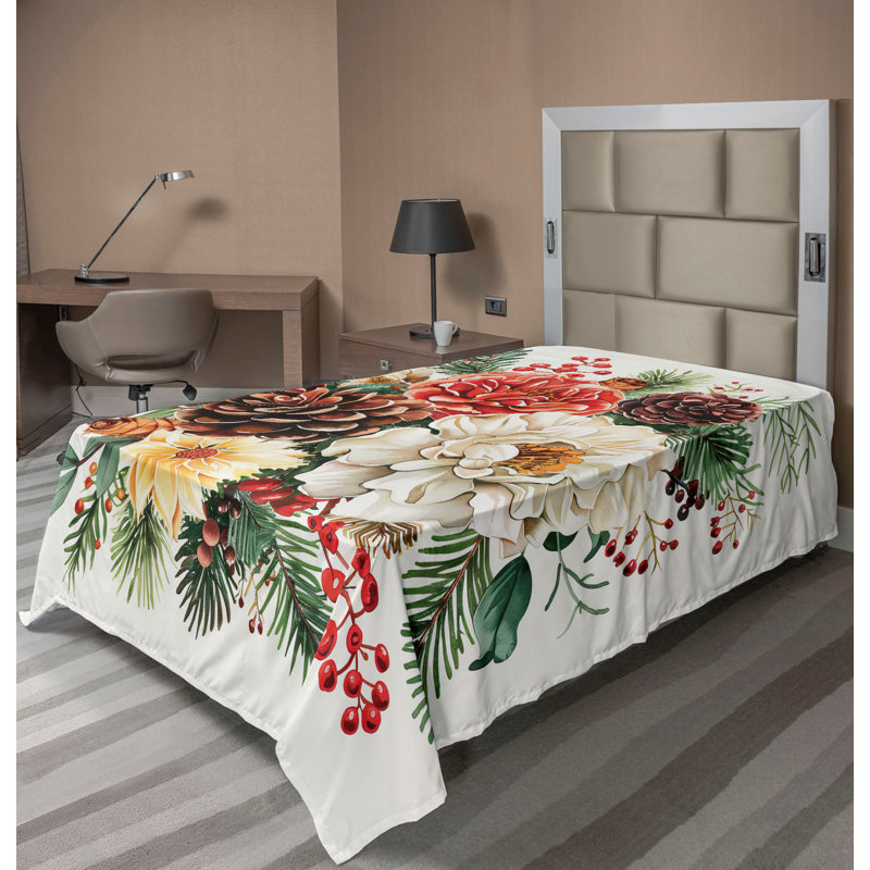 Drap plat moderne de style bohème Ambesonne, Drap plat pour lit simple, Corail / brun / motif floral noix de coco