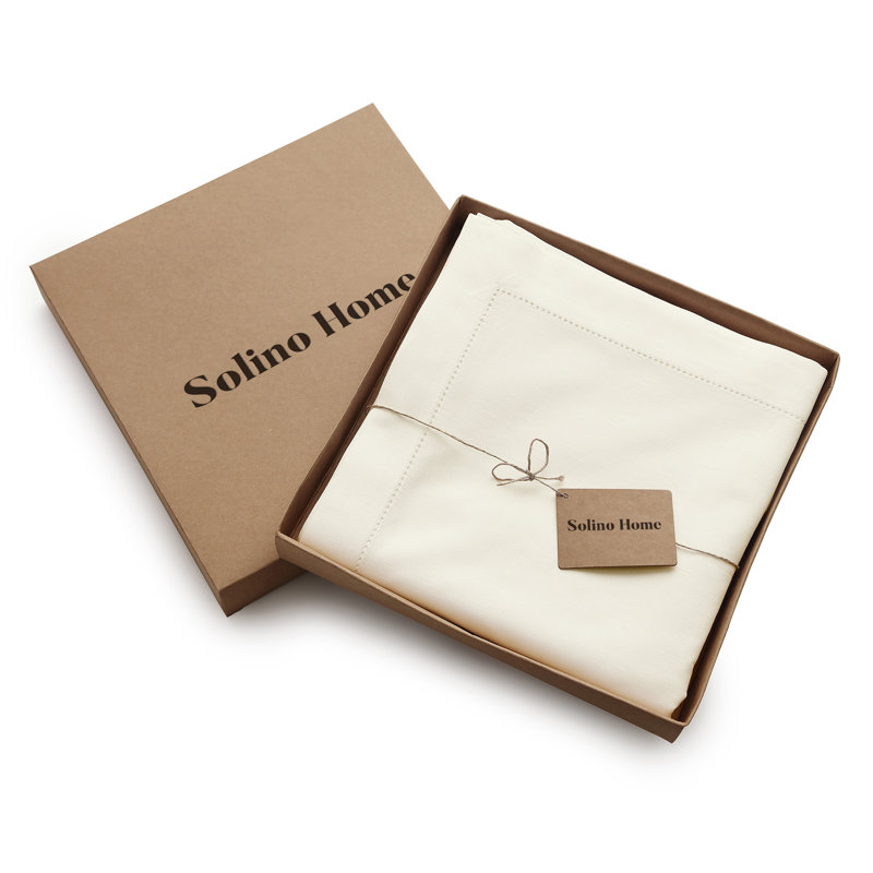 Cotton Linen Hemstitch Tablecloth, Ivory, 104" x 60"