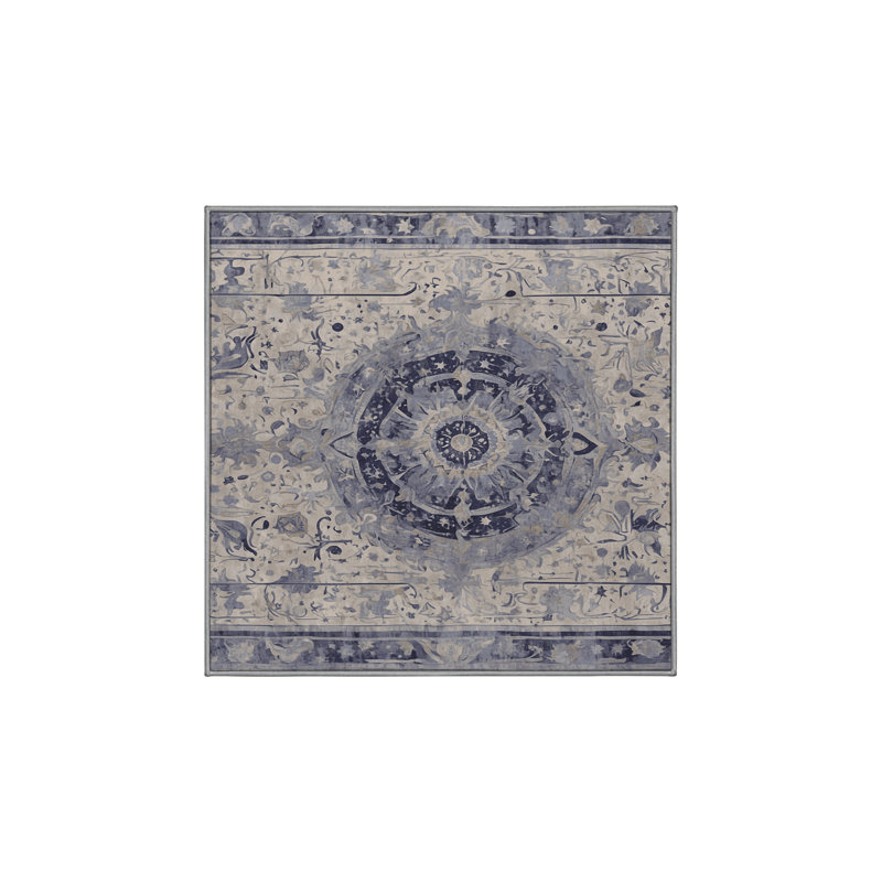 Machine Washable Gray Area Rug, Square 7'