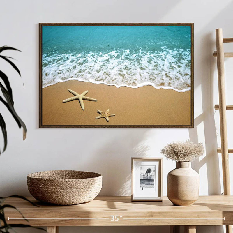 Étoile de mer, 25 po x 17 po, Cadre flottant noyer