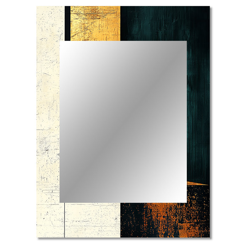 Abstract Golden And Emerald Shifting Perspectives - Modern Wall Mirror, Modern Decorative Mirror, Printed Metal Art