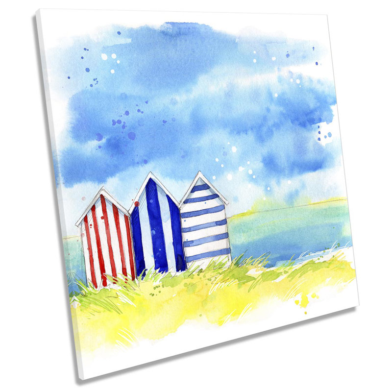 Seaside Beach Huts - Wrapped Canvas Painting, 60cm H x 60cm W x 2cm D