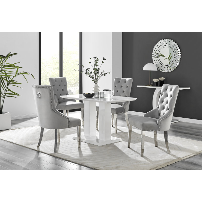 4 - Person Dining Set, Grey/Silver, White