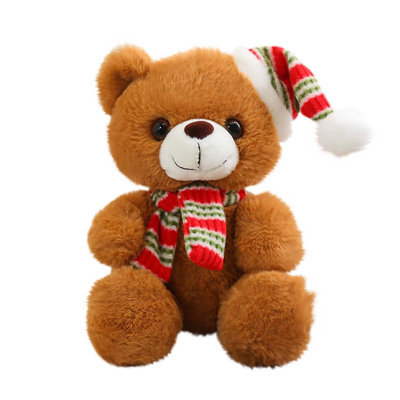 Christmas Gift Scarf Cute Bear Doll Toy Christmas Hat Bear Doll Cloth Doll