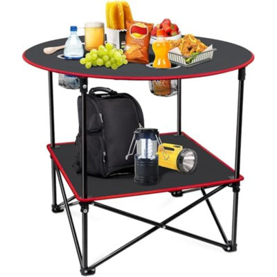 Table de camping portative, table de pique-nique pliante légère en toile imperméable, table de plage extérieure avec 4 porte-gobelets et sacs de transport pour le camping, la plage, les feux de camp et les pique-niques.