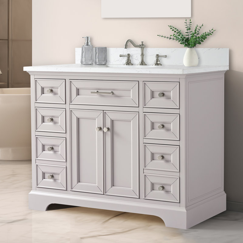 Thompson 42" W Single Bathroom Vanity, Taupe/Brushed Nickel