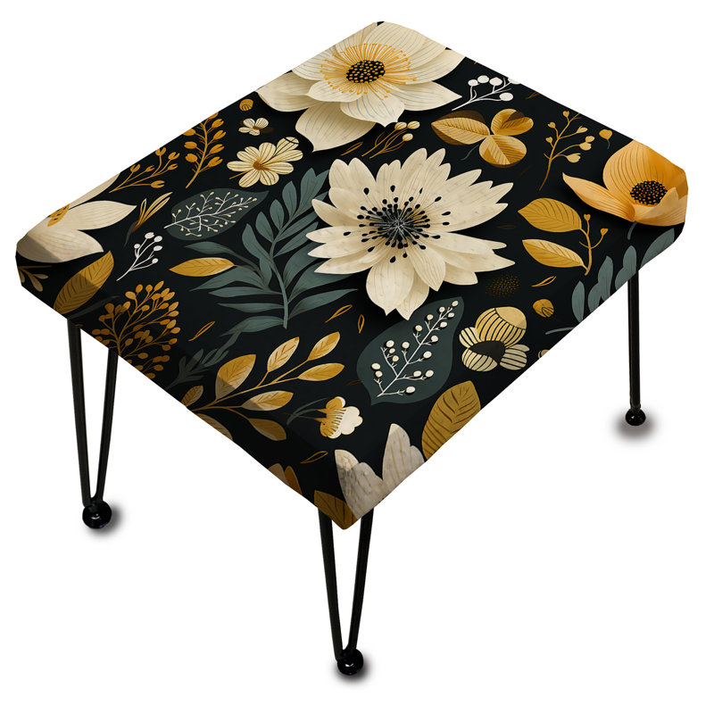Nostalgia Beige And Green Floral Pattern Delight - Floral Rectangle Ottoman