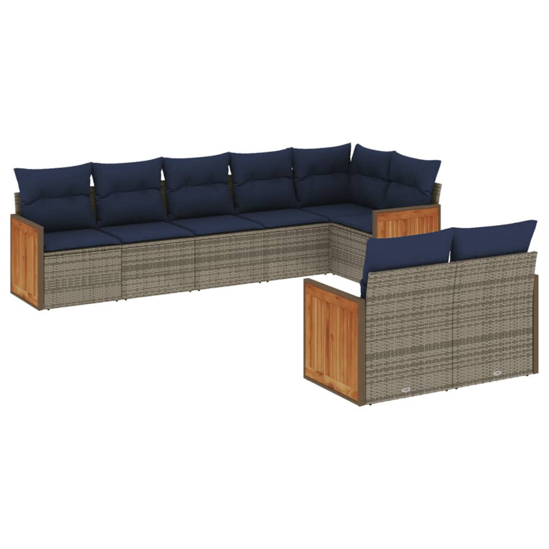 Ensemble de canapé de patio 9 pièces avec coussins en rotin de polyester noir