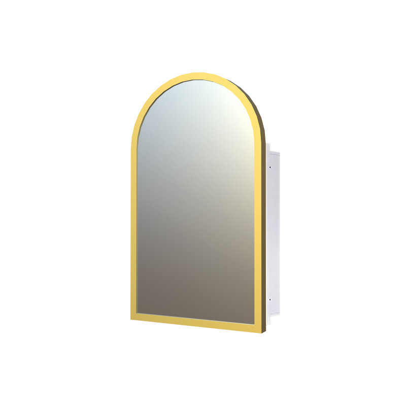 Armoire à pharmacie murale ou encastrée en métal doré avec cadre en miroir 16 * 30 pouces