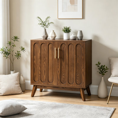 Mid Century Modern Fluted Sideboard Cabinet with Adjustable Shelves & Solid Wood Legs, Buffet Cabinet with Storage Storage Cabinet for Living Room, Entryway, Hallway, Dining Room, Kitchen