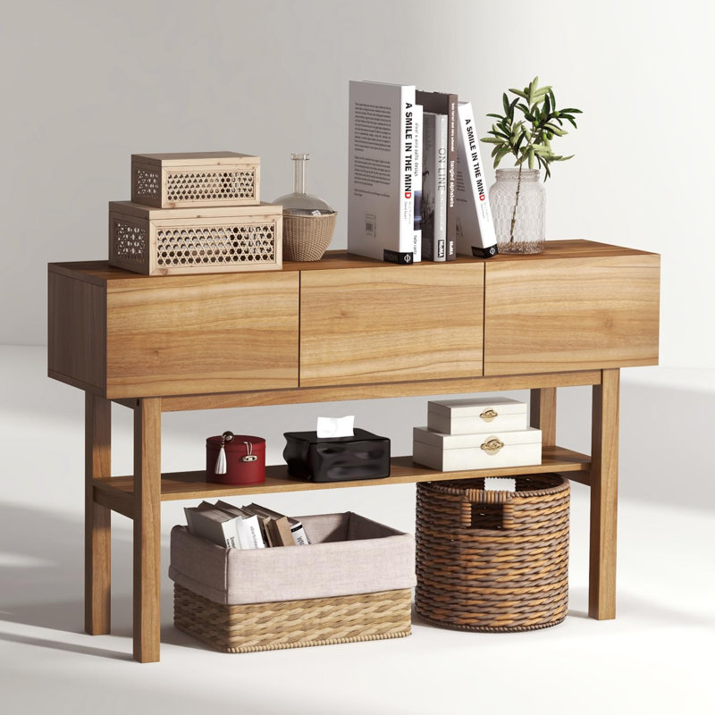 Wood Console Table With 3 Drawers
