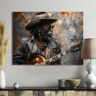 «Gray Gold Guitare, musique, gourou - musique, art mural salon