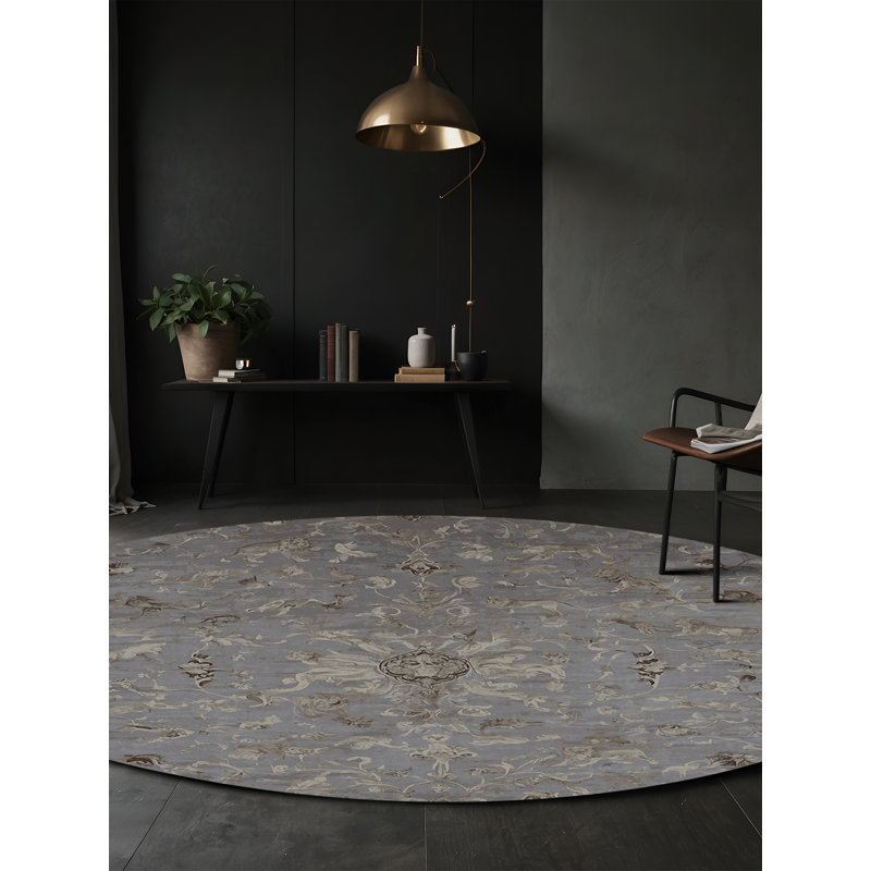 Tapis gris soyeux et moelleux, Rond 3 pi