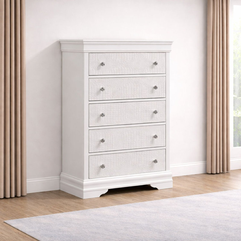 Commode 5 tiroirs Mylhana, Blanc