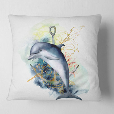 Housse et insert de coussin carré Dolphin Turtle Anchor and Linear