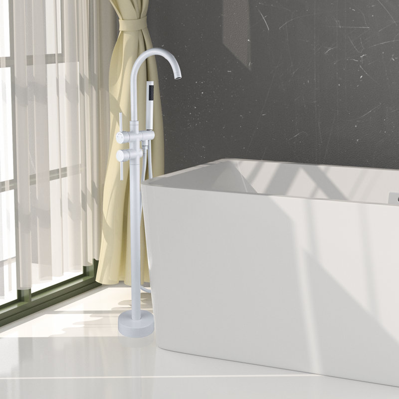Freestanding Tub Filler with Diverter, White