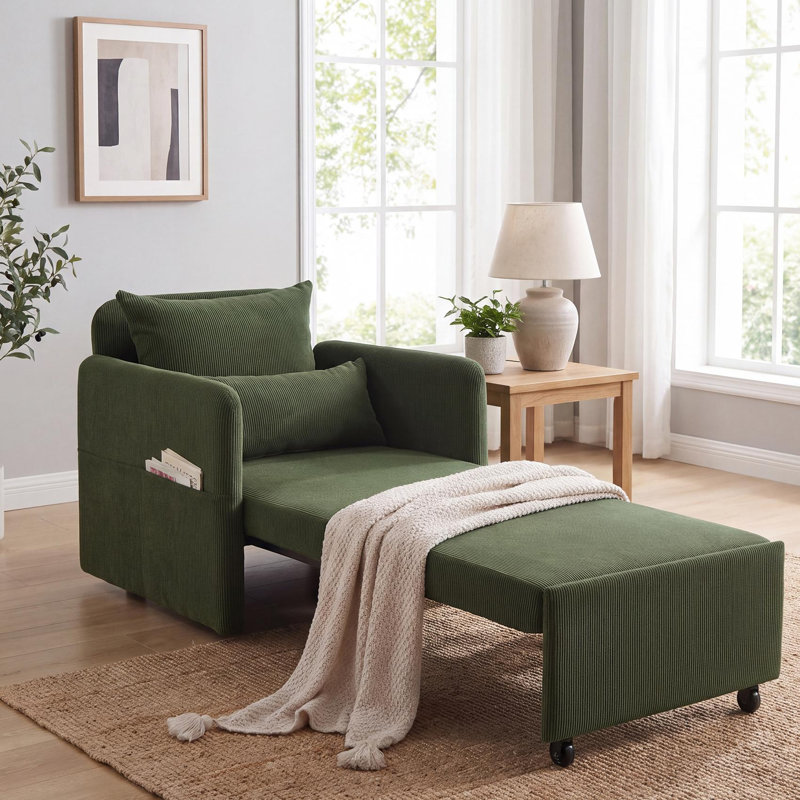 87''L 3-In-1 Convertible Sleeper Chair Bed, 3-Section Extra Length Adjustable Backrest  With 2 Cushions & Storage Bag