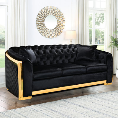 Canapé de luxe noir en velours 3 pouces avec or inoxydable de 84 pouces pour le salon