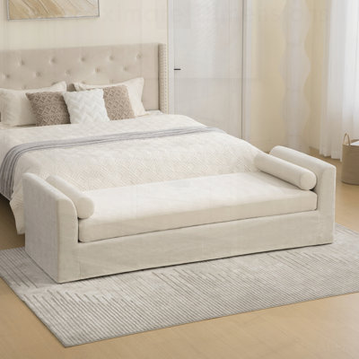 Banc moderne, banc de bout de lit avec accoudoirs, canapé méridienne en chenille avec 2 traversins, convient aux salons, aux entrées, aux dortoirs et aux chambres à coucher