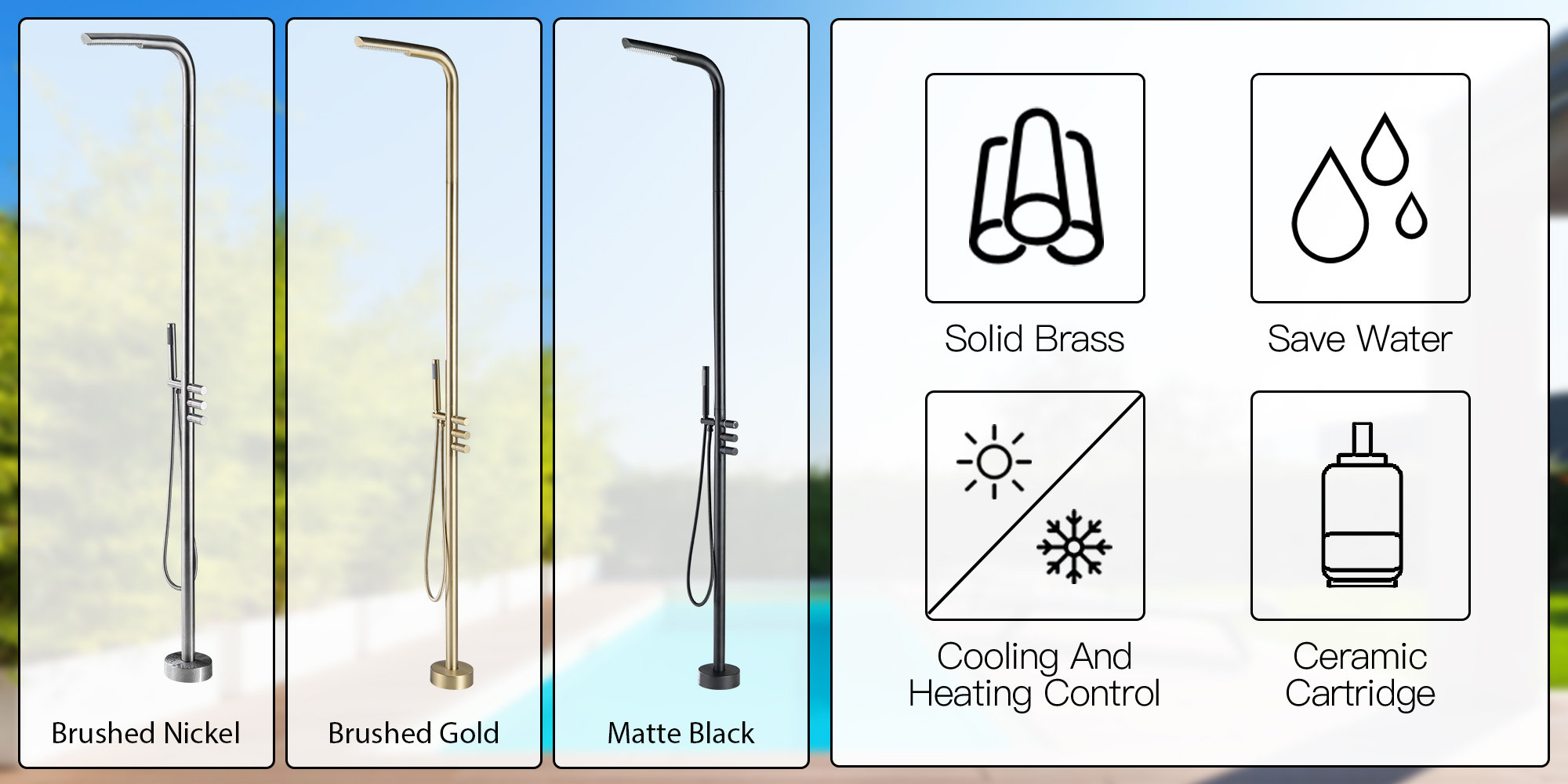 RBROHANT Outdoor Brushed Gold Shower Faucet Kit, Exposed Shower Faucet