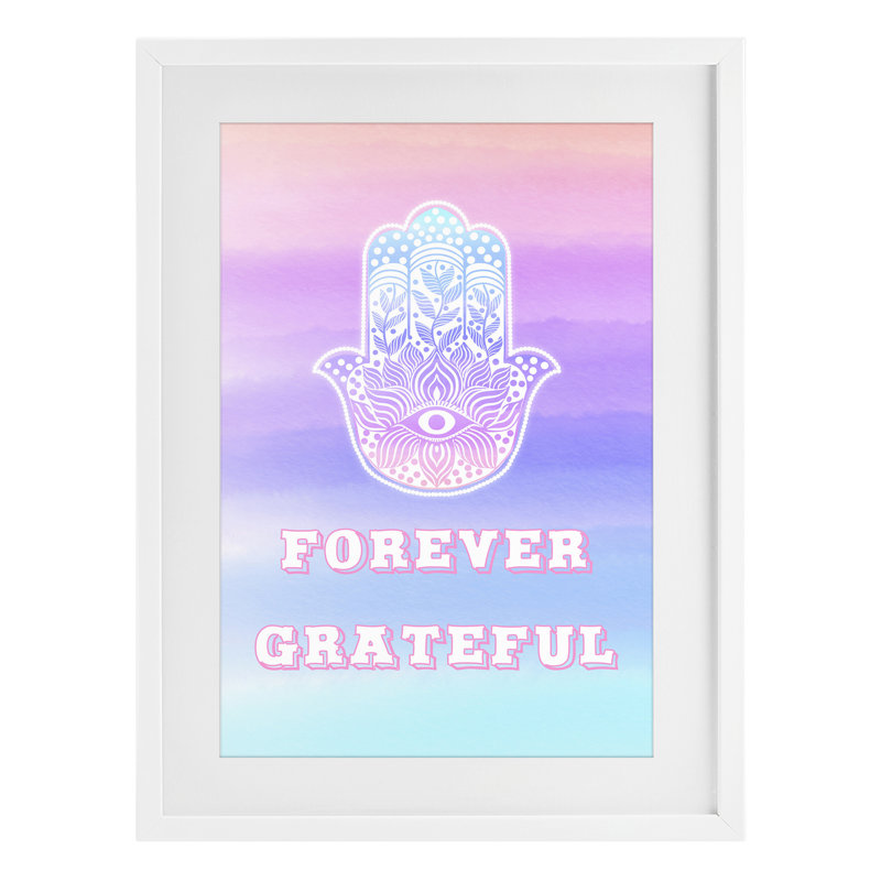 Impression encadrée sous verre Forever Grateful Hamsa, design par Pooja Dave, H 23 po x l 17 po, Cadre blanc côtier