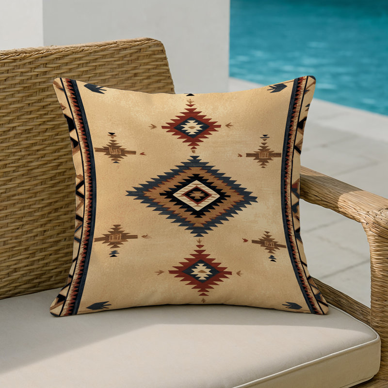 Coussin décoratif intérieur et extérieur d'inspiration rustique en cuir style cow-boy Southwestern, Carré 18 po