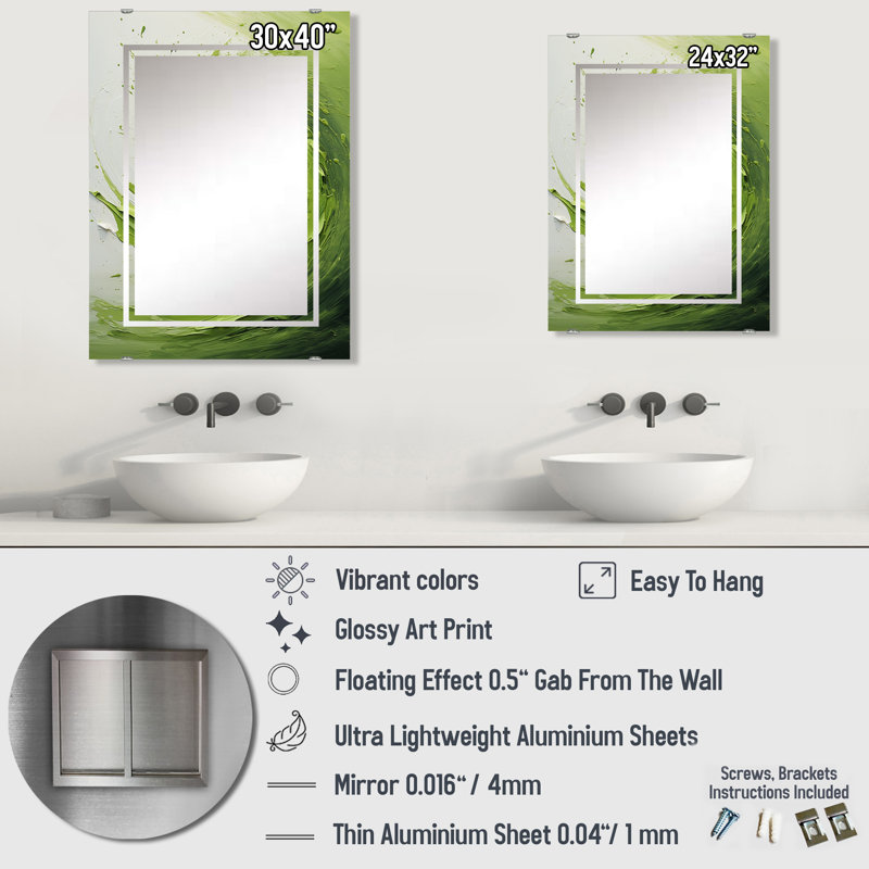 Green White Whispering Abstract Spiral Wall Mirror, Abstract Spirals Modern - Green And White Whsipering Abstract Spiral V