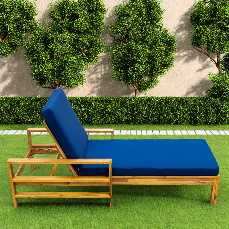 Méridienne d'extérieur avec dossier réglable et coussin en mousse haute densité, Bleu