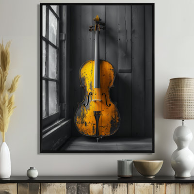 «Gray and Yellow Music Cello Chic - Music Jazz Wall Art